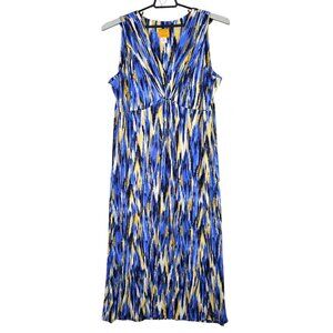 Womens Ruby Rd Sleeveless Blue Yellow Abstract Print Maxi Dress Polyester XL